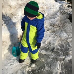LL Bean Blue and Neon Green One Piece Snowsuit - Size 3T